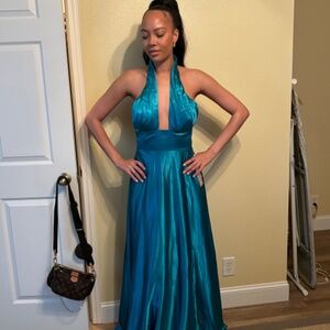 Gorgeous long and Sexy Teal formal dress- Head Turning, Show Stopping Dress